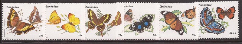 Zimbabwe - 1992 Butterflies, Emperor Swallowtail - 6 Stamp Set - Scott #670-5