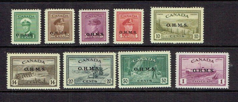 CANADA - 1949 PEACE ISSUE 'OHMS' OVERPRINTS - SCOTT O1 TO O10 - MH/MNH SEE NOTE