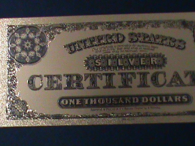 ​UNITED STATES- 24 KARAT GOLD REPLICA $1000 SILVER DOLLARS-VF WITH CERTIFICATE
