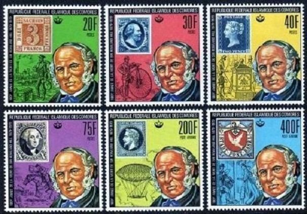 Comoro Isls 393-398,400,MNH.Michel 494-499,Bl.191. Sir Rowland Hill,1979.Stamps.