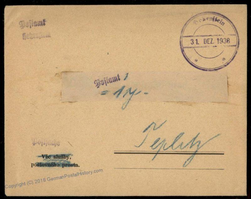 Germany 1938 Hohenstein Sudetenland Annexation Provisional Cover Czechoslo 72520