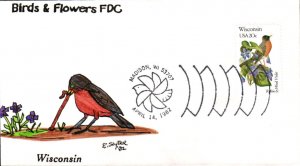 #2001 Wisconsin Birds - Flowers Slyter FDC