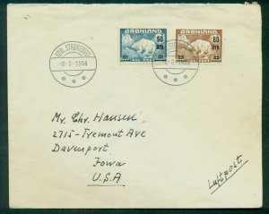 GREENLAND 1956, Polar Bear Ovpts, FDC, to U.S., VF