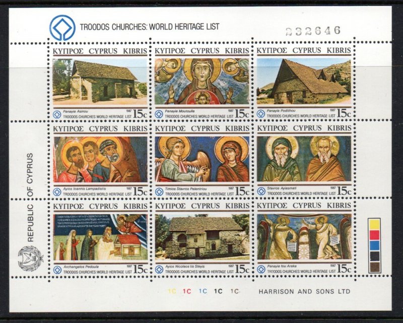 Cyprus Sc 686 1987 Trodos Churches stamp sheet mint NH