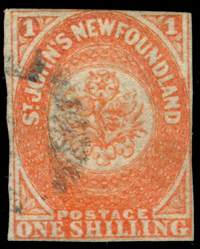 MOMEN: NEWFOUNDLAND STAMPS SG #15 1sh 1860 USED IMPERF £11,000