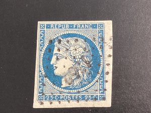 France #6 used 1849 Imperf Ceres 25c blue