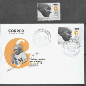 ARGENTINA 2019 INDIA MAHATMA GANDHI 150° ANIVERSARY PACK,MNH +FDC