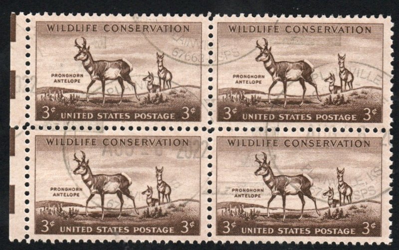 SC# 1078 - (3c) - Pronghorn Antelope, used block of 4