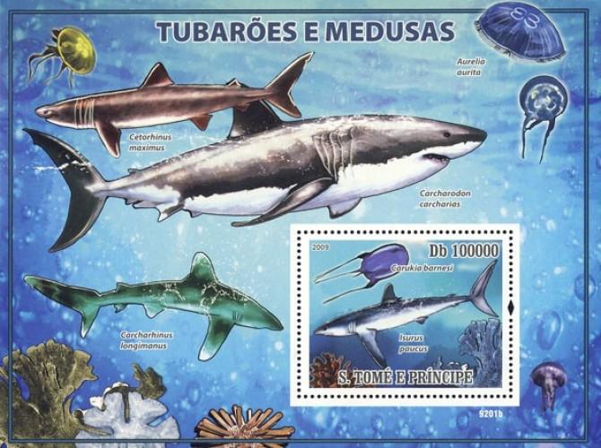 SAO TOME E PRINCIPE 2009 SHEET SHARKS JELLYFISHES MARINE LIFE st9201b