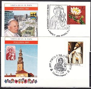 Poland, 1983 Pope`s Visit to Poland. 19-20/JUN/83 Cancels on 2 Cachet covers. ^