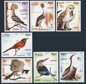 Cambodia 789-795,796,MNH.Mi 867-872,873 Bl.153 CAPEX-1987,Birds:Merops nubicus,