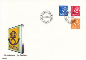 Sweden 1985 FDC Sc #1439, #1441, #1445 Post Office Emblem