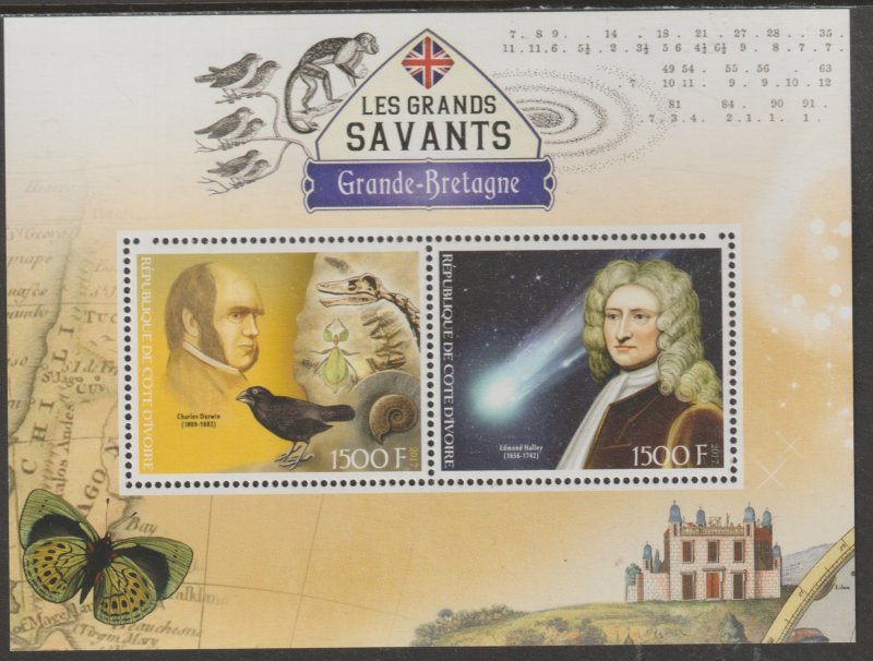 SCHOLARS - DARWIN & HALLEY perf sheet containing 2 values mnh