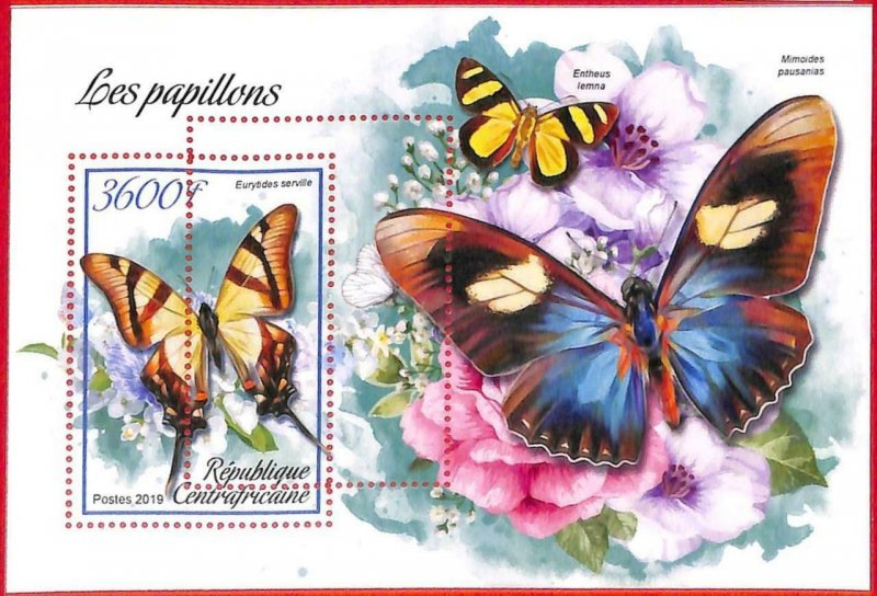 A1669 -CENTRAL AFRICAN R - ERROR: MISSPERF, SOUVENIR S -2019 Butterflies Flowers