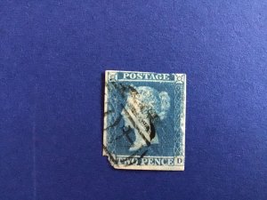 Great Britain 1841 Queen Victoria Imperforate Blue Two Pence  Stamp R43724