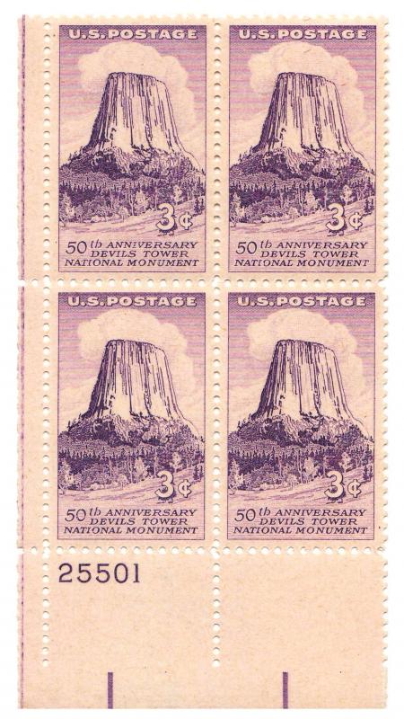 1084: Devils Tower - Plate Block - MNH - 25501-LL