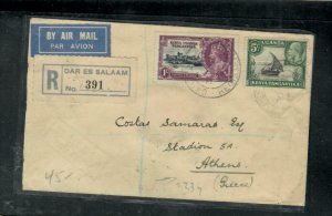 KENYA,UGANDA,TANGANYIKA COVER (P3008B) 1935 1/- JUB ILEE+5C REG   A/M TO GREECE 