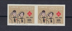 1962 Boy Girl Scout Turkey 50th anniversary IMPERF pair only 100 exist