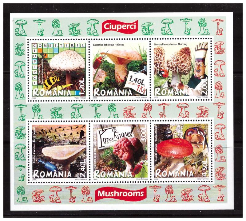 ROMANIA 2008 Mushrooms MS MNH