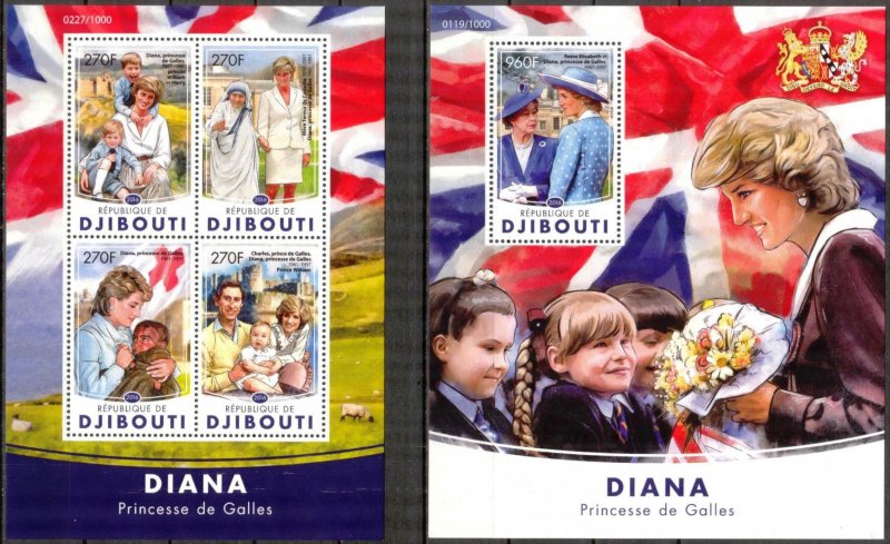 Djibouti 2016 Princess Diana Sheet + S/S MNH