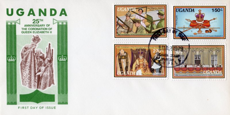 Uganda 1979 Sc#215/218 QUEEN ELIZABETH  II CORONATION ANNIVERSARY SET (4) FDC