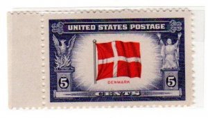 1944 WW II Overrun Countries, Denmark Single 5c Postage Stamps Sc#920, MNH, OG