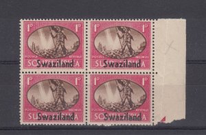 Swaziland KGVI 1945 1d Victory Margin Block Of 4 Barbed Wire Flaw MNH BP691