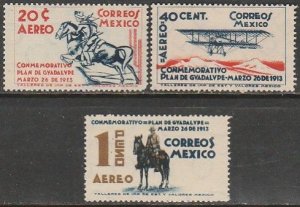 MEXICO C82-C84, PLAN DE GUADALUPE, 25th ANNIVERSARY. MINT, NEVER HINGED. VF.