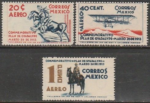 MEXICO C82-C84, PLAN DE GUADALUPE, 25th ANNIVERSARY. MINT, NEVER HINGED. VF.