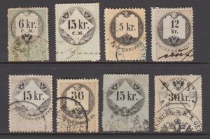 Austria, Bft 4/124 used 1854-66 Revenues, 8 different values, fresh, sound