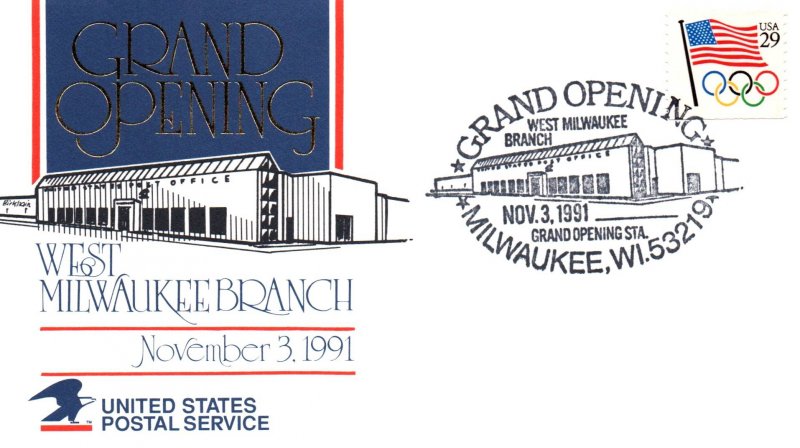 US USPS Grand Opening West Milwaukee Brach 1991 Cover