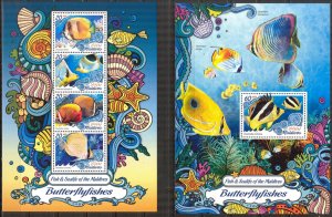 Maldive Islands 2016 Marine Life Butterfly Fishes Sheet + S/S MNH