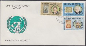 SIERRA LEONE Sc # 741-3 FDC CPL SET of 3 for UNITED NATIONS 40th ANN