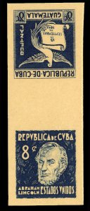 Cuba #350-351P, 1937 United States (Lincoln) and Guatemala, 8c imperf. plate ...