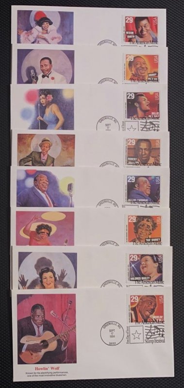 US 2854-2861 American Music - Jazz Singers set of 8 UA Fleetwood cachet FDC