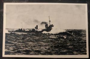 1943 Germany Feldpost Picture Postcard Cover Battle Ship On North Sea WW2