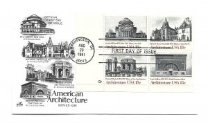 1928-31 Architecture 1981 ArtCraft, plate block, FDC