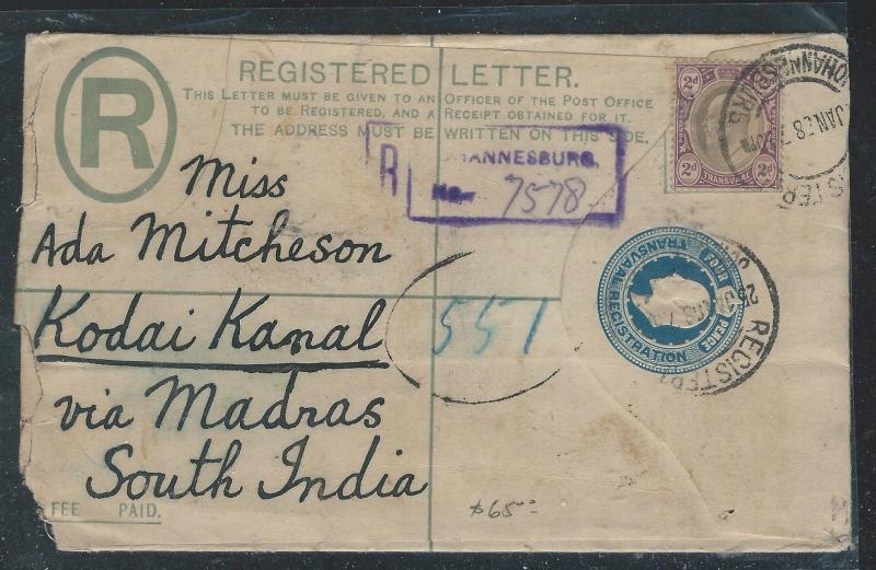 TRANSVAAL (PP1110B) 1908 KE RLE 4D+2D TO INDIA