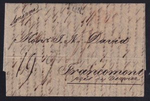 Turkey 1823 Netherlands Consul Smyrna to Belgium Stampless Forwarding Agent SFL