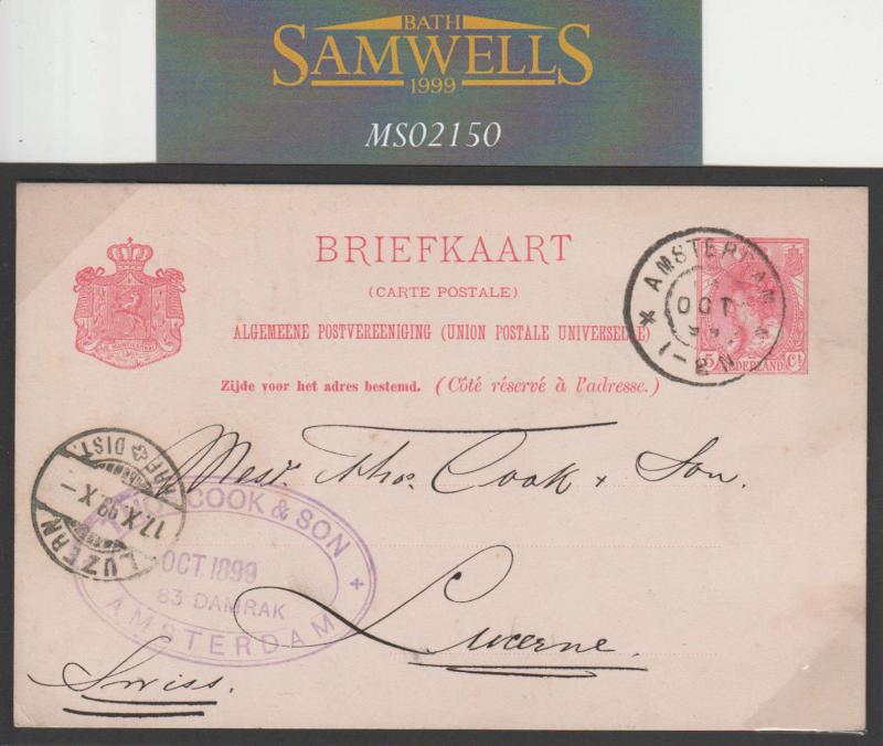 NETHERLANDS *Thos Cook/Amsterdam* FORWARDING AGENT FAC Card 1899 Lucerne MS2150