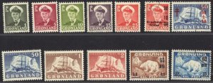 GREENLAND 1950-60 Sc.28//37 INC THE KEY VALUE 50ore Sc.35 MINT LH +4 USED VALUES