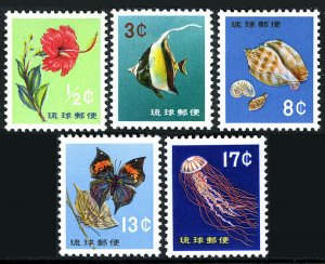 Ryukyu 76-80, MNH. Hibiscus, Fish, Sea shell, Butterfly, Jellyfish, 1960-1961