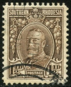 SOUTHERN RHODESIA Sc#18b SG16c 1933 KGV 1½p brown Perf 12 Scarce Variety Used