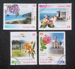 CUBA Sc# 3761-3764 TOURISM - CUBAN ISLANDS & FLOWERS Cpl set of 4 1996  used cto