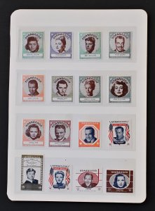 Hollywood Star Stamps 1947 Set of 16 MNH Mickey Rooney, James Cagney, Kelly