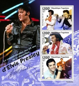 Togo - 2022 Elvis Presley Anniversary - 3 Stamp Sheet - TG220330a