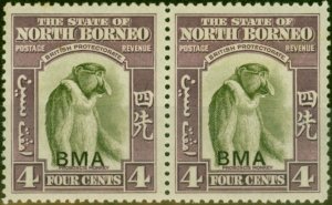 North Borneo 1945 4c Bronze-Green & Violet SG323 Fine LMM Pair