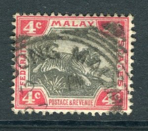 STRAITS SETTLEMENTS; 1900s Fed States Tiger used value + POSTMARK Malim