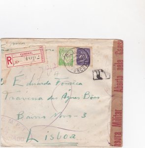 MADEIRA / FUNCHAL  REGISTERED and MILITARY CENSORED COVER TO LISBON