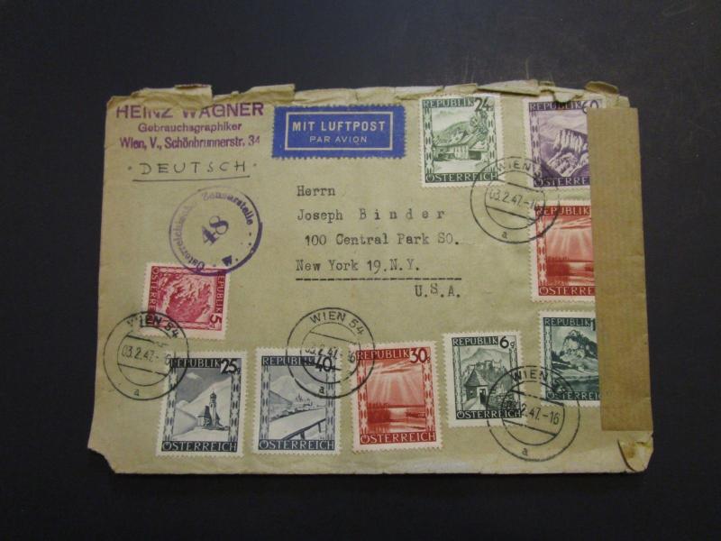 Austria Post WWII Censor Cover to USA / Light Creases / Tears (VI) - Z3713